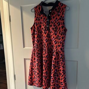 Sleeveless Pink Leopard Print Dress with Contrast Trim